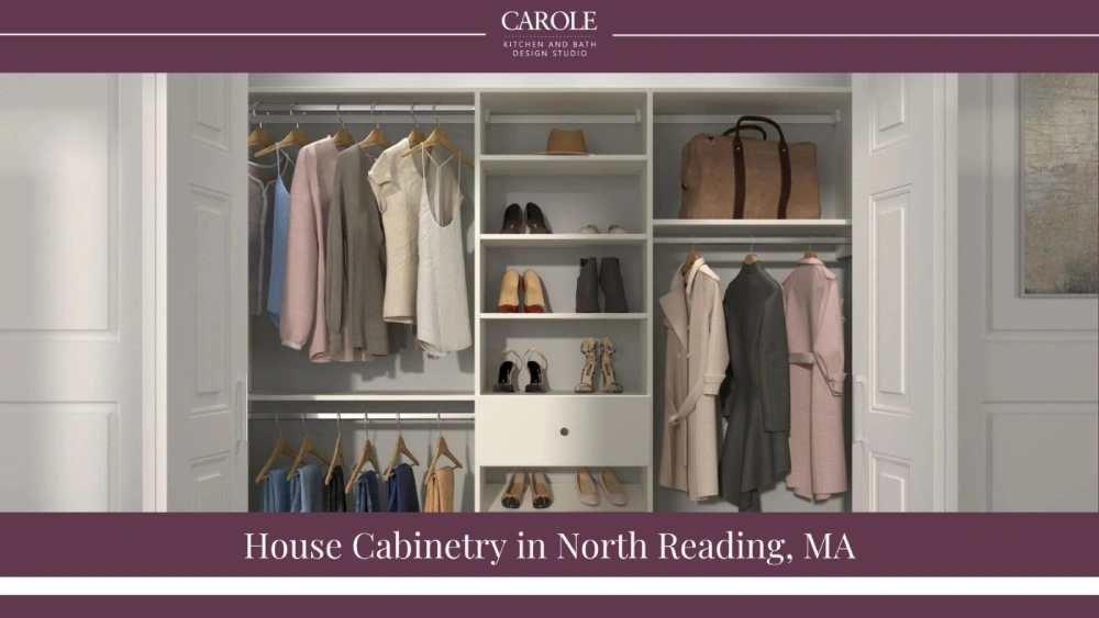 Elegant house cabinetry with organized closet and white shelves in North Reading, MA